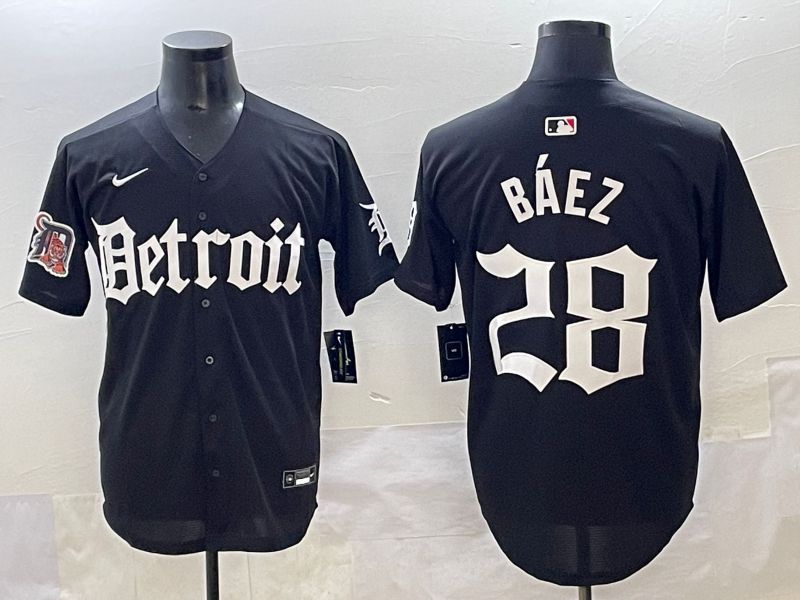 Men 2025 Detroit Tigers #28 Baez Black Five generations Joint Name Nike MLB Jersey style 20->detroit tigers->MLB Jersey